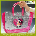 plastic shopping bag with botton, PVC drawstring bag, boutique clear&pattern bag